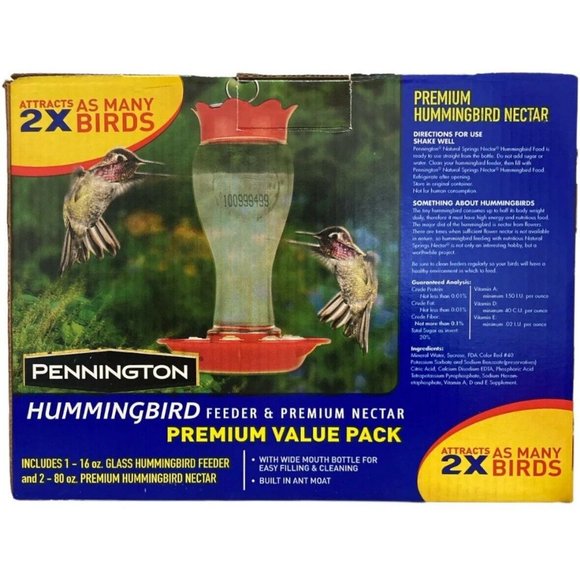 Pennington Glass Hummingbird Feeder & 2 packs of 80oz Nectar - Picture 2 of 6